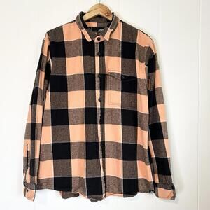 Lost Salmon Black Checkered Long Sleeve Button Up Flannel Men's XL